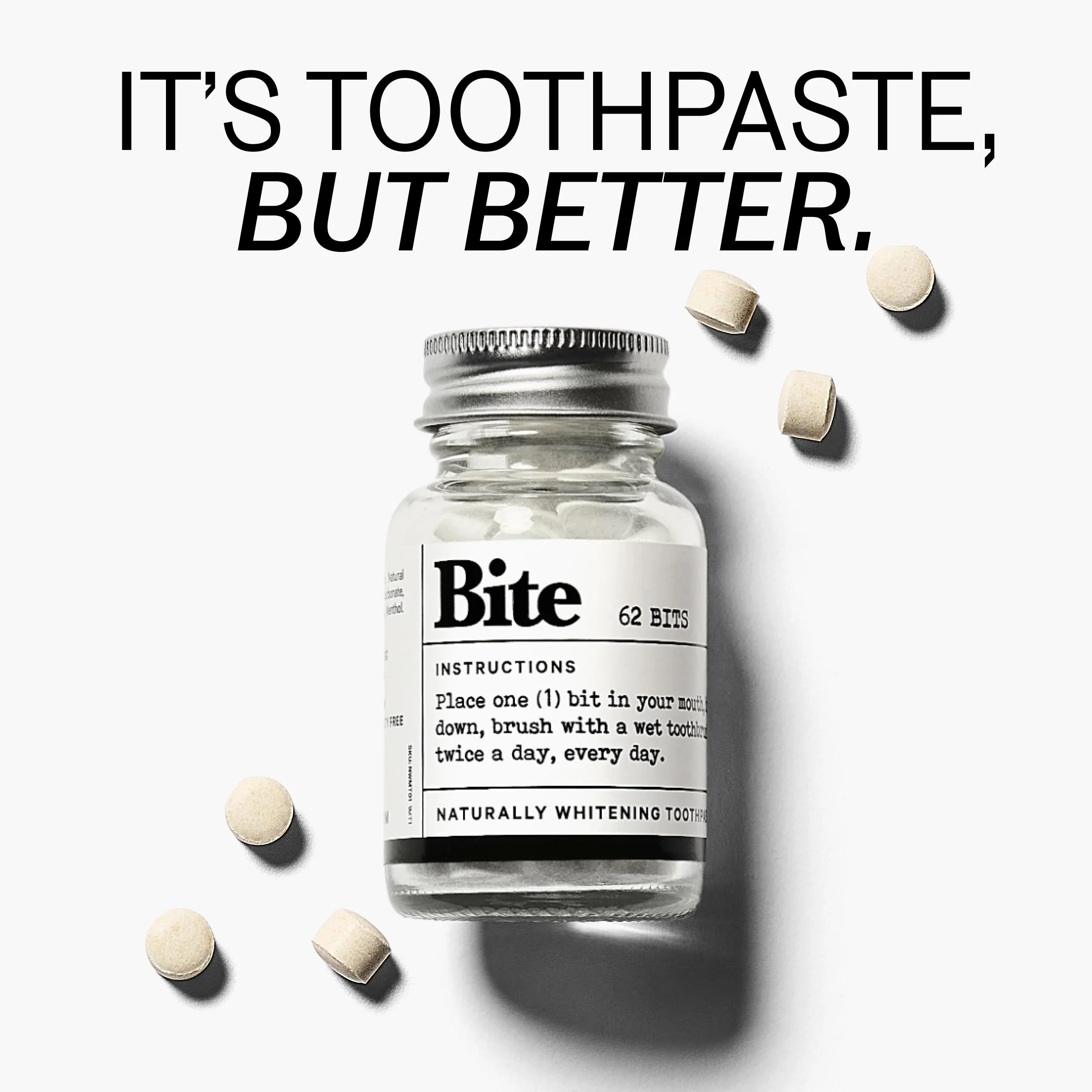 Bite Toothpaste Bits – Natural, Remineralizing, Whitening Toothpaste Tablets with Nano-Hydroxyapatite and Xylitol - As Seen On Shark Tank